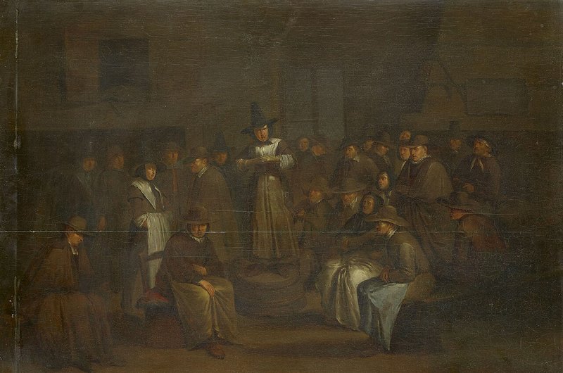 A Quaker Meeting — Egbert van Heemskerck, c. 1685