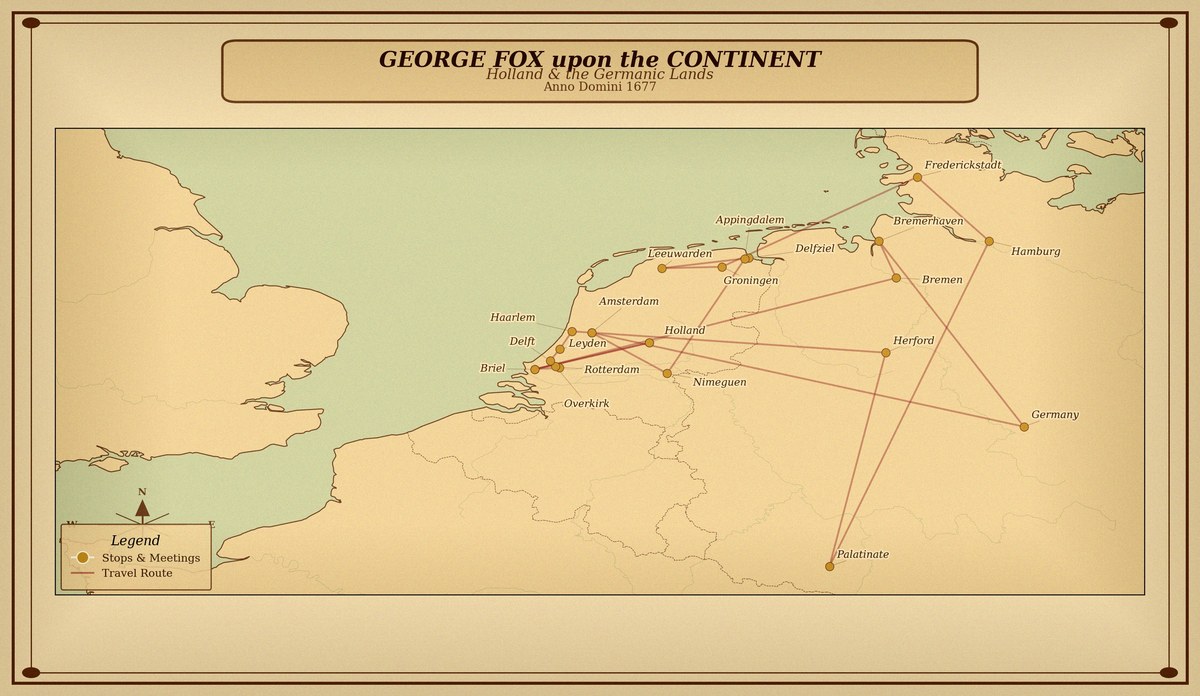 Map of George Fox's Continental journey